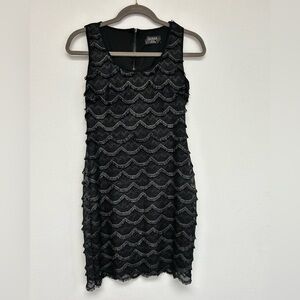 Guess Adelaide Bodycon Fringe Black Silver Metallic Cocktail Dress Size 8